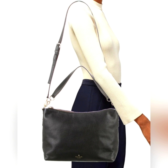 Kate Spade Black 100% Pebbled Leather Messenger 2 Way Shoulder Bag - Picture 1 of 16